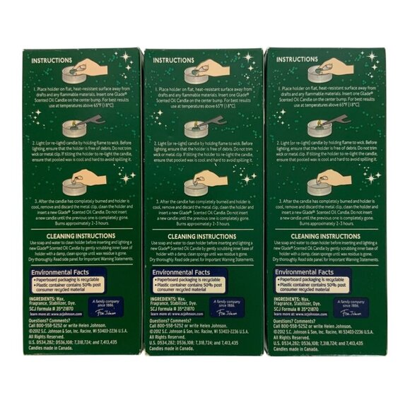 Glade Sparkling Spruce Winter Scented Oil Candle Refills Three 4-Packs Holiday - Picture 3 of 5